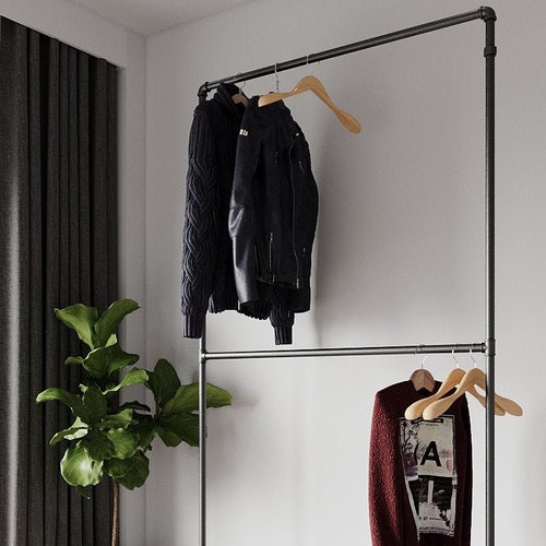Free Standing Double Clothes Rack Clothing Rack Garment Rack Industrial Pipe Clothes Rack shops Clothing Storage Pipe Rack Shop Fixture