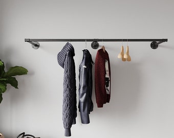 Clothes Rack Garment Storage Display Rail Towel Bar Rail for Store Wardrobe Wall Mounted Industrial Pipes Clothes Hanging Pole Rustic Iron