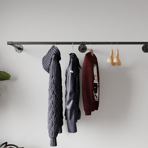 Wall Mounted Industrial Pipes Clothes Hanging Pole Rustic Iron Etsy
