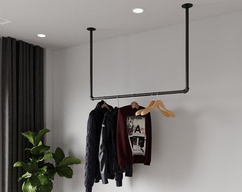 Portant minimaliste | Tringle à vêtements en métal fixée au plafond Porte-vêtements de plafond