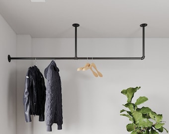 Minimalistic Clothes Rack | Garment Rail made of metal mounted on the ceiling Ceiling Clothing rack