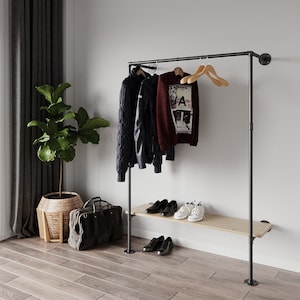 Industrial pipe clothing rack Clothes storage system Made to order Durable and stylish Scaffold boards not included