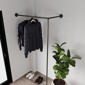 Corner Clothes Rack Industrial Minimal Pipe Clothing Rail