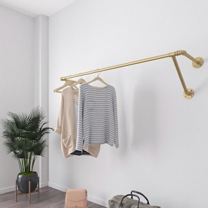 Golden Wall mounted clothes rack, Wall mounted clothes rail, Garment rack, Pipe rack, Clothes hanging rack, Hanging rail, Cloth rack