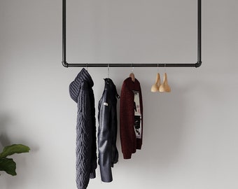 Minimalistic Clothes Rack | Garment Rail made of metal mounted on the ceiling Ceiling Clothing rack