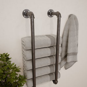 Pair Industrial Pipe Towel Rack, Farmhouse Bathroom Towel Storage ...