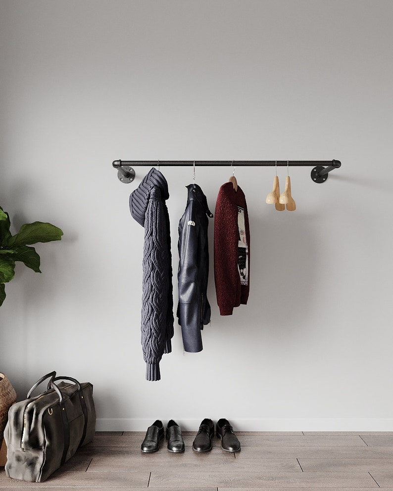 Heavy duty wall mounted clothes rack, Wall mounted clothes rail, Pipe rack, Garment rack, Clothes hanging rack, Hanging rail, Cloth rack image 2