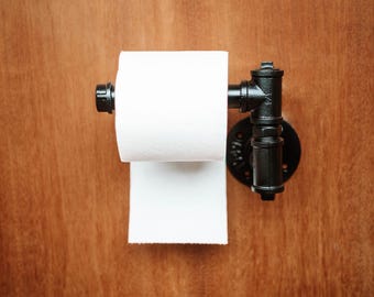 Industrial Toilet Roll Holder: Vintage Black Cast Iron, Steampunk Bathroom Decor