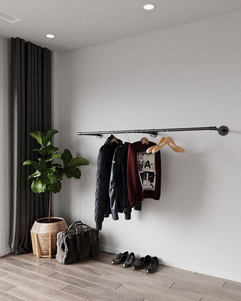 Clothes Rack Garment Storage Display Rail Towel Bar Rail for Store Wardrobe Wall Mounted Industrial Pipes Clothes Hanging Pole Rustic Iron image 2