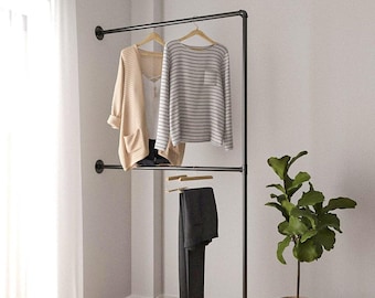 Industrial Minimal Pipe Clothing Rail / Garment Rack / Clothes Storage / Rustic Color Custom Made