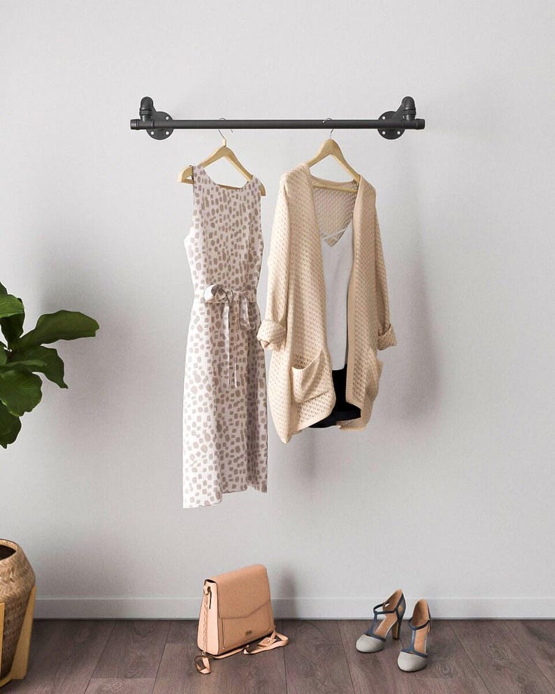Wall Mounted pipe Clothing rack Made to order Urban style Steampunk design image 3