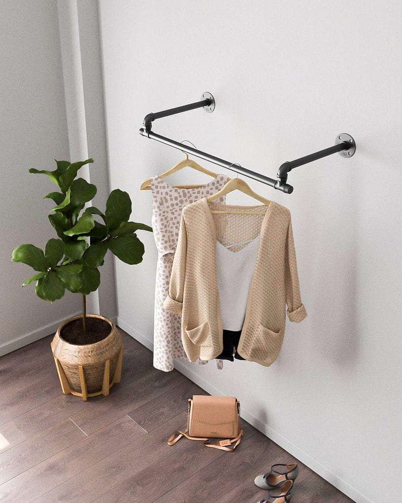 Wall Mounted pipe Clothing rack Made to order Urban style Steampunk design image 1