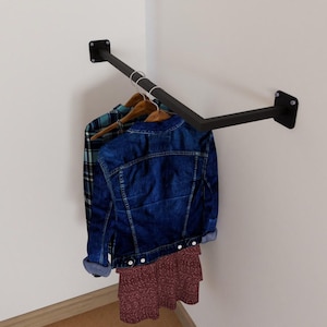 Industrial Corner Clothes Rail: Wall-Mounted Square Rod Hanger