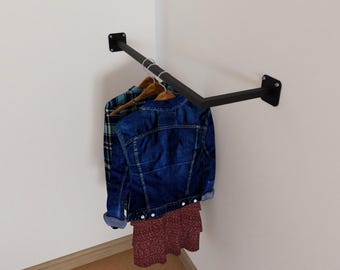 Industrial Corner Clothes Rail: Wall-Mounted Square Rod Hanger