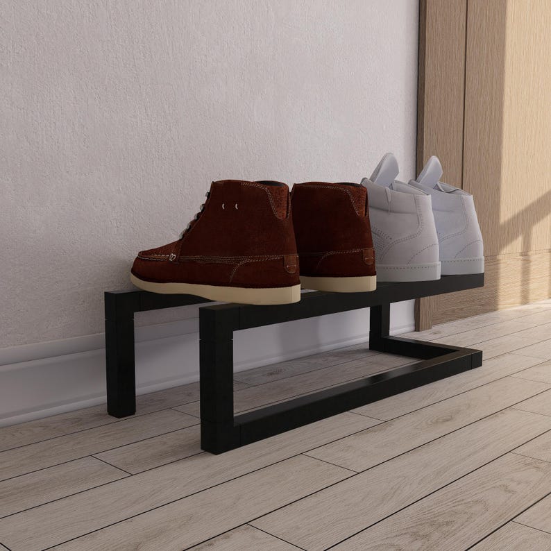 Minimalist Metal Shoe Rack: Industrial Entryway Organizer, Loft Storage Bench image 6