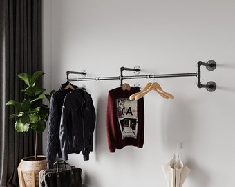 Heavy duty wall mounted clothes rack, Wall mounted clothes rail, Pipe rack, Garment rack, Clothes hanging rack, Hanging rail, Cloth rack