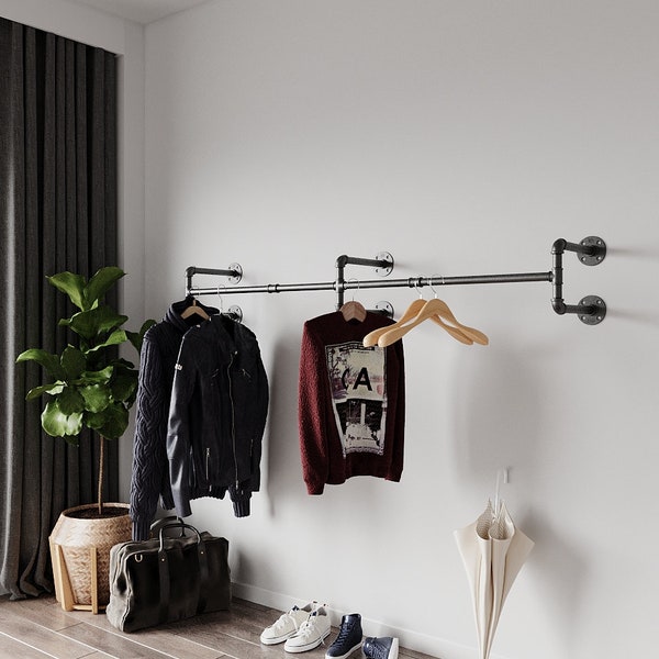 wall mounted clothes rack, Wall mounted clothes rail, Pipe rack, Garment rack, Clothes hanging rack, Hanging rail, Bride Dress Rack