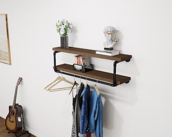 Perchero de Pared con Estante | Estantería Industrial de Tubos | Hecho a Mano en el Reino Unido, Decoración Hogar, Solución Almacenamiento