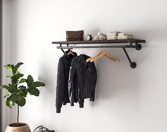 Wall Mounted Industrial Pipes Clothes Hanging Pole Rustic Iron Clothes Rack Garment Storage Display Rail Towel Bar Rail for Store Wardrobe