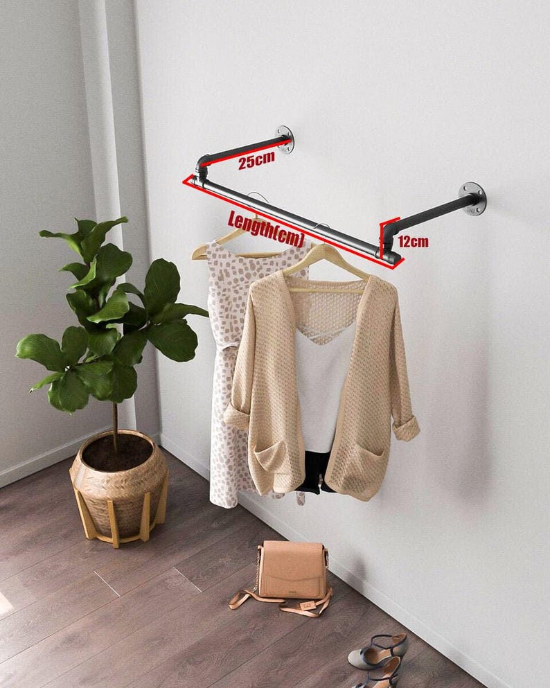 Wall Mounted pipe Clothing rack Made to order Urban style Steampunk design image 4