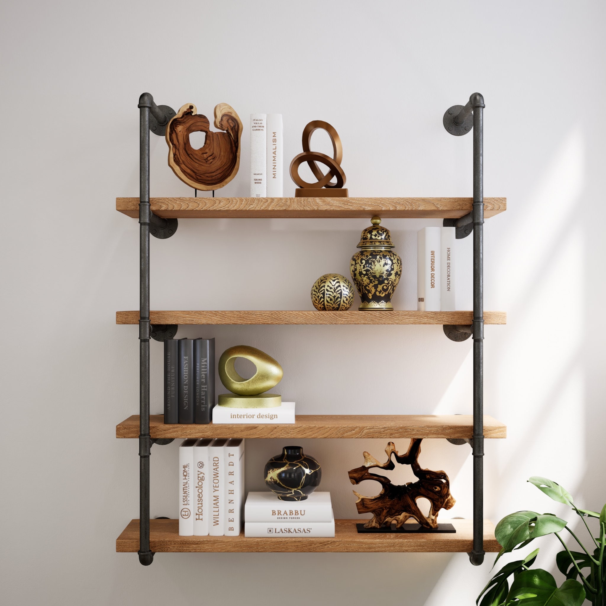 HITOMEN Industrial Pipe Shelves - 2 Sets, 5-Tier, 70.5" Tall, Black Brackets (Planks Not Included)