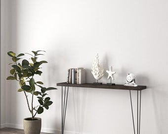 素朴なコンソールテーブル：黒のヘアピン脚の玄関ホールテーブル