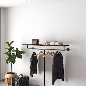 Stylish Minimalist Pipe Clothing Rail with Shelf - Custom Industrial Design (Board Not Included) image 1