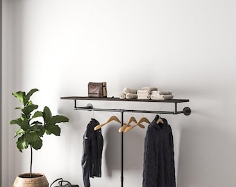 Perchero de Tubería Minimalista y Elegante con Estante – Diseño Industrial Personalizado (Tabla No Incluida)