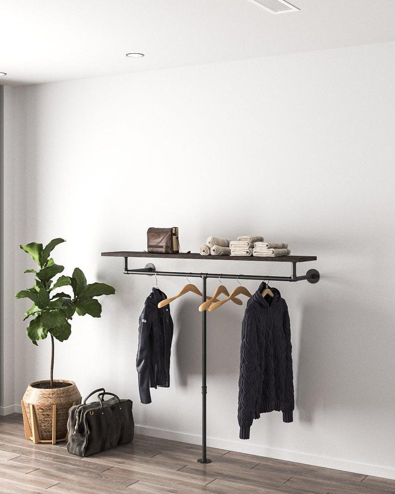 Stylish Minimalist Pipe Clothing Rail with Shelf - Custom Industrial Design (Board Not Included) image 1