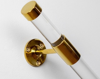 Modern Lucite Handrail with Gold End Caps - Custom Stair Rail