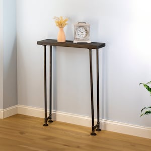 Rustic Wooden Console Table with Pipe Legs for Hallway 23CM Width image 1