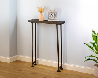 Table console rustique en bois avec pieds tubulaires pour couloir - Largeur 23 cm