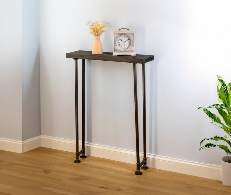 Rustic Wooden Console Table with Pipe Legs for Hallway 23CM Width image 1