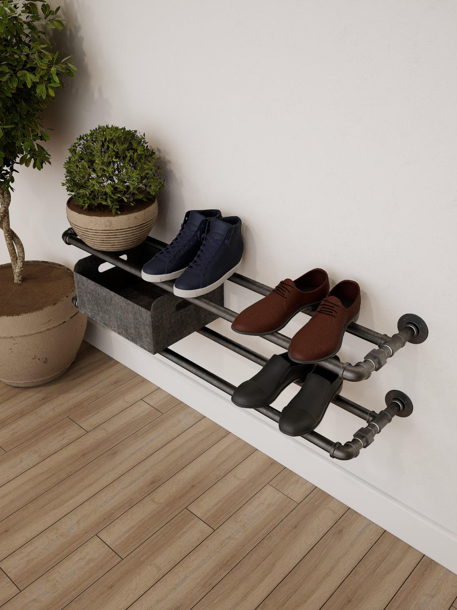Vintage Style Wall Mounted Shoe Rack Shoe Rack Made of Metal Pipe Shoe ...