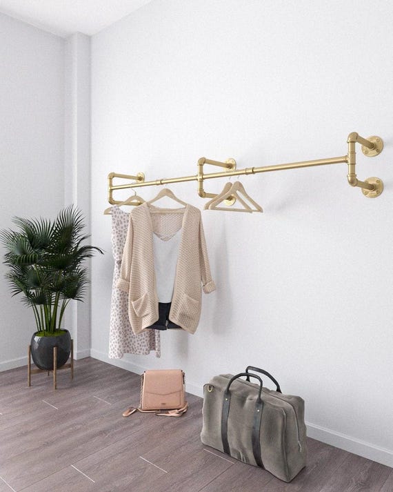 Gold Heavy Duty Mounted Clothes Rack, Wall Mounted Clothes Rail, Pipe Rack, Garment  Rack, Clothes Hanging Rack, Hanging Rail - Etsy