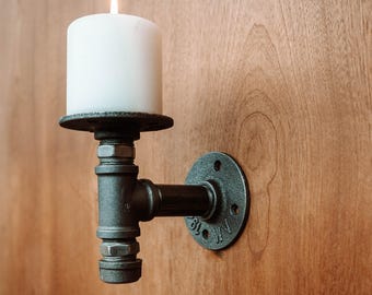 Rustic Wall Candleholder, Candleholder, Custom Candleholder, Pipe Candle Holder, Urban  style Candle Holder