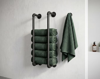 Par de Toalleros de Tubería Industrial | Almacenaje Estilo Rústico para Baño | Soporte de Pared