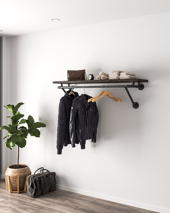 Tubos industriales montados en la pared Barra para colgar ropa Perchero de hierro rustico para ropa Barra de exhibicion para almacenamiento de ropa Toallero Barra para guardarropa de tienda Etsy Espan...