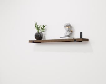 Black Wooden Floating Shelf: Rustic Industrial Metal Brackets