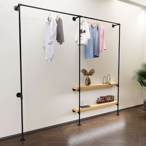 Black Open Wardrobe Solution for Long Dresses Industrial Pipe Clothing Rack, durable Organizer, Perfect (Scaffold boards not included)