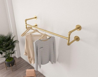 Golden Wall Mounted Industrial Pipes Clothes Hanging Pole Garment Storage Display Rail Rail for Store Wardrobe