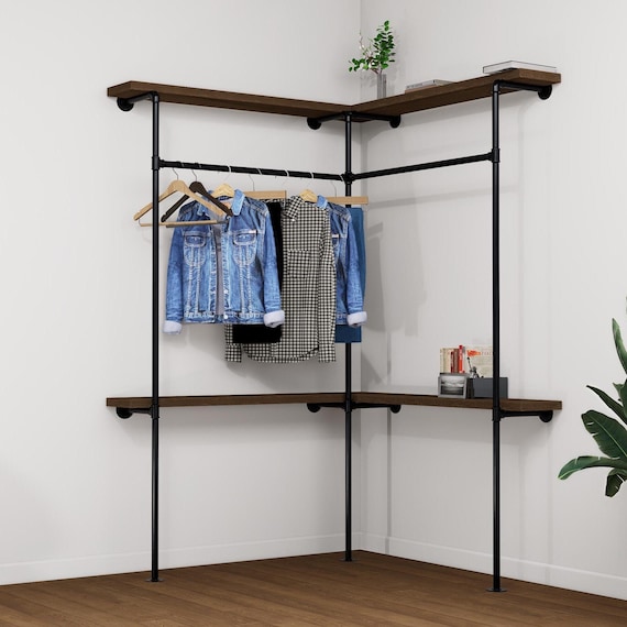 Eck-Kleiderständer, Offener Eck-Kleiderschrank aus Rohr, Hängeschiene für Kleidungslagerung BEISPIEL