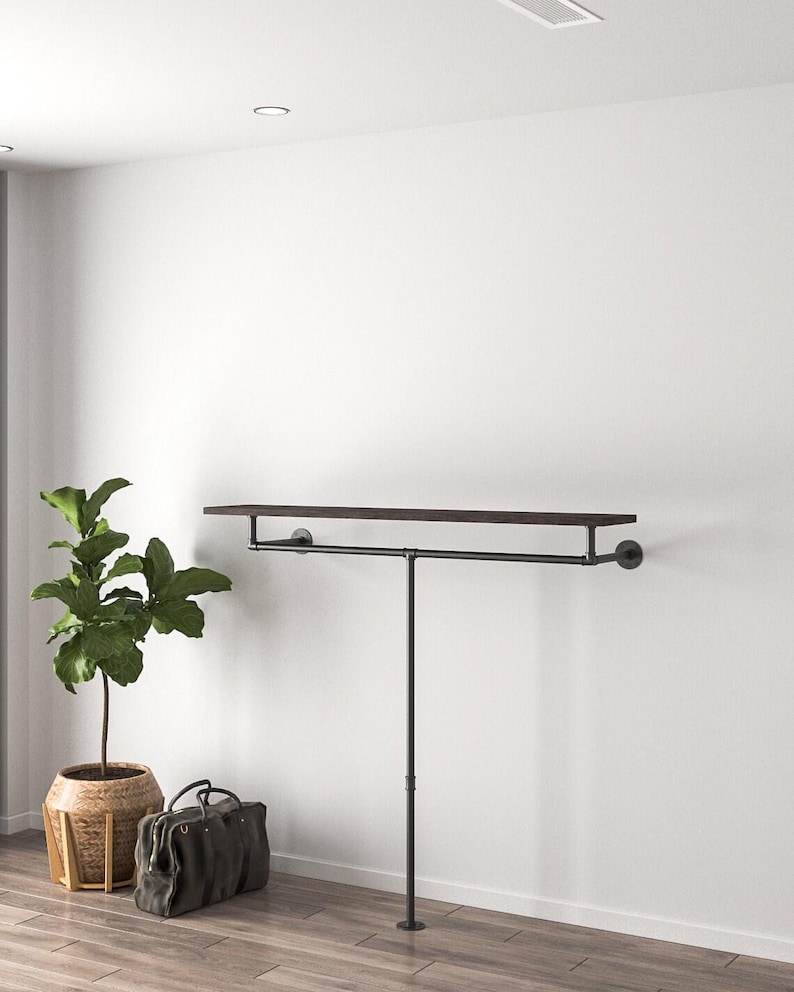 Stylish Minimalist Pipe Clothing Rail with Shelf - Custom Industrial Design (Board Not Included) image 3