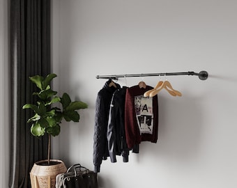 Heavy duty wall mounted clothes rack, Wall mounted clothes rail, Pipe rack, Garment rack, Clothes hanging rack, Hanging rail, Cloth rack