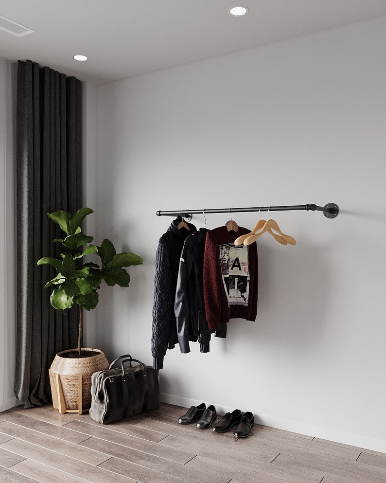 Heavy duty wall mounted clothes rack, Wall mounted clothes rail, Pipe rack, Garment rack, Clothes hanging rack, Hanging rail, Cloth rack image 1