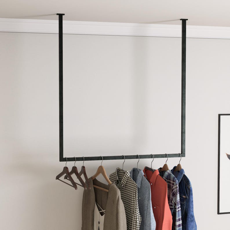 Black Ceiling Clothes Rack: Minimalist Space-saving Clothing Rail - Etsy