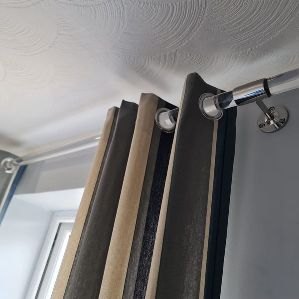 Modern Acrylic Curtain Pole with Nickel Brackets - Clear Lucite Curtain Rail - Custom Sizes Available