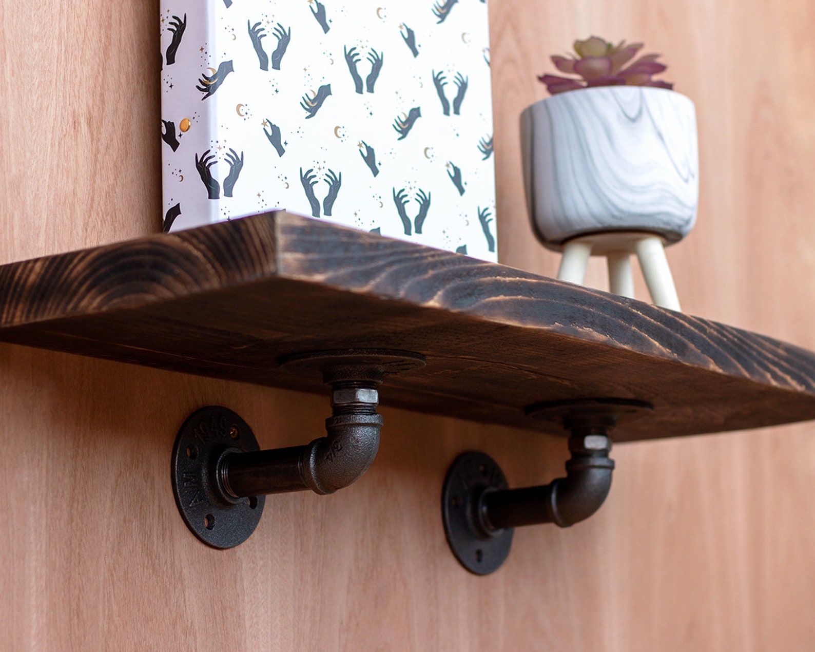 Pair Pipe Shelf Brackets, Steampunk Shelf Brackets, Industrial Shelf