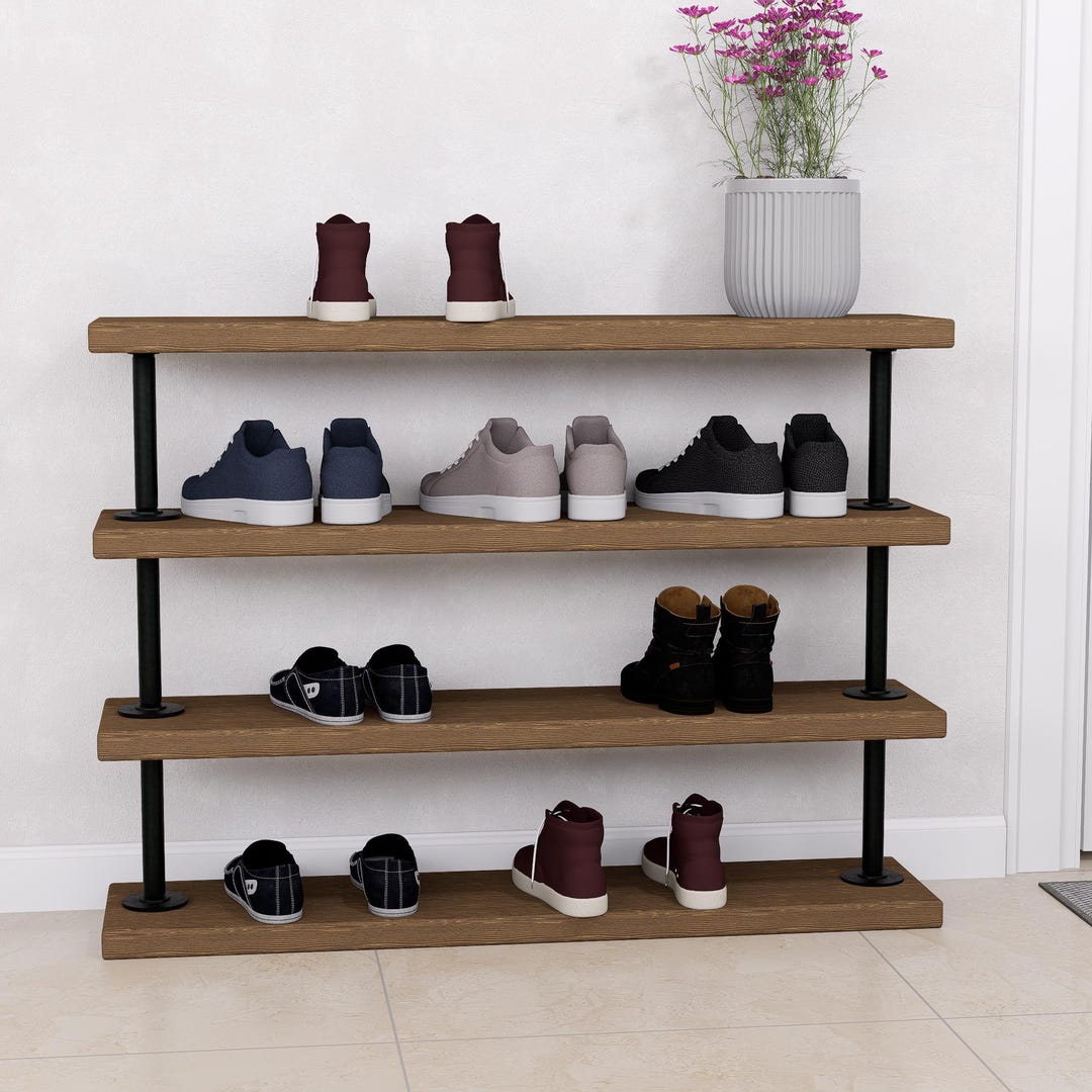 Industrial Pipe Shoe Rack - Tiered Shoe Organizer - Rustic Entryway ...