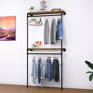 Industrial Minimal Pipe Clothing Rail - Rustic Garment Rack, Custom Made Clothes Storage, Space-Saving Organizer